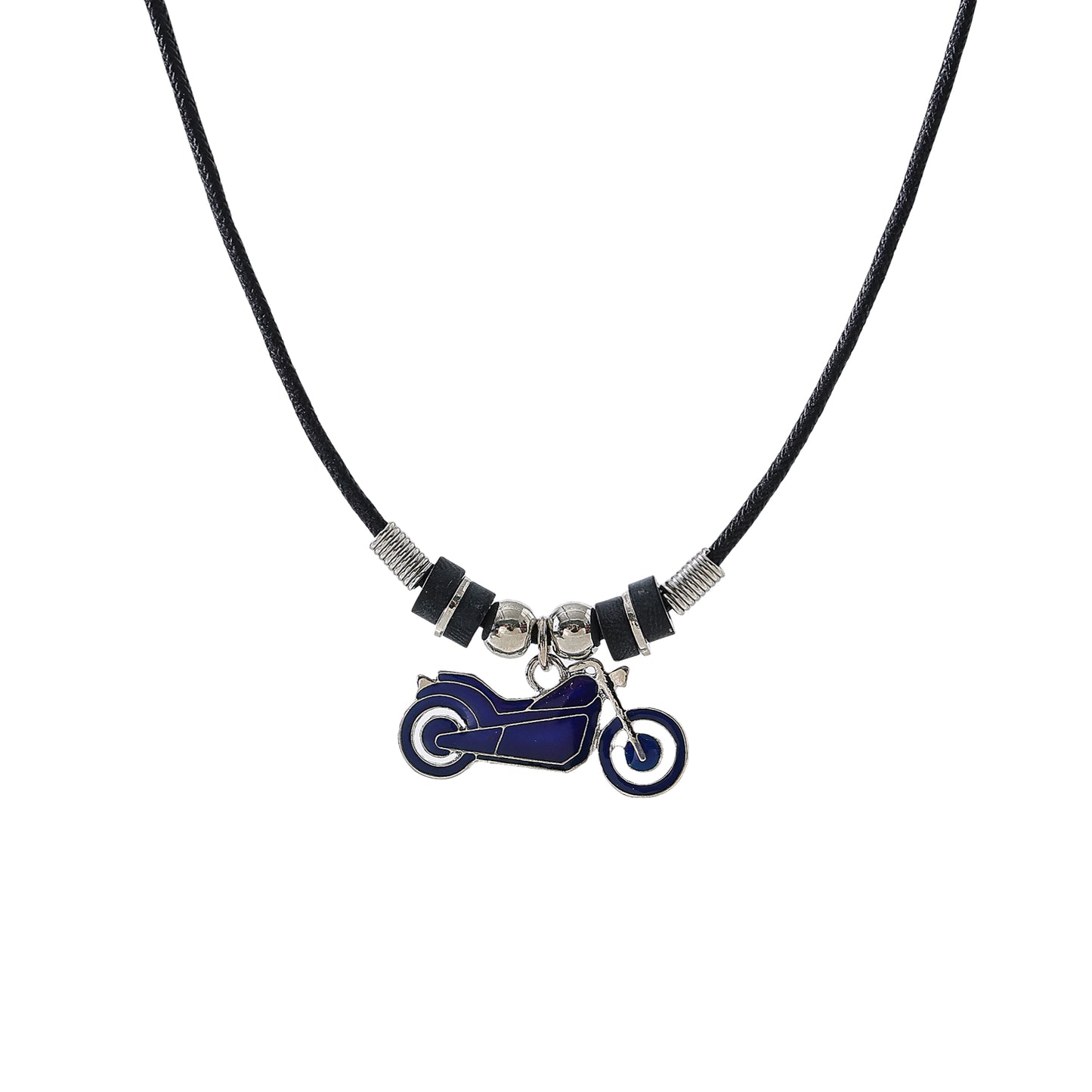 Motorcycle Mood charm on black cord Necklace