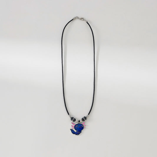Axolotl Mood charm on black cord Necklace
