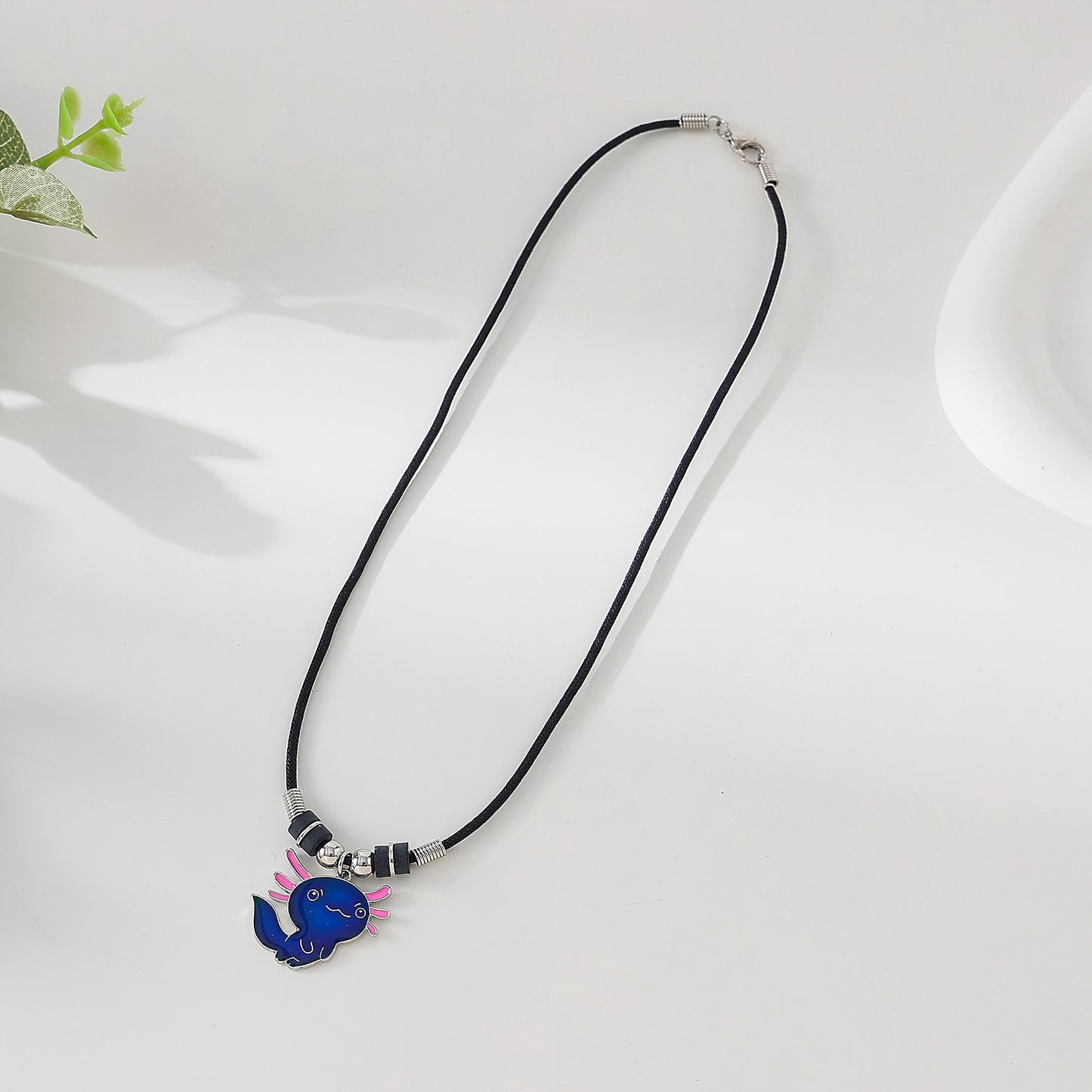 Axolotl Mood charm on black cord Necklace