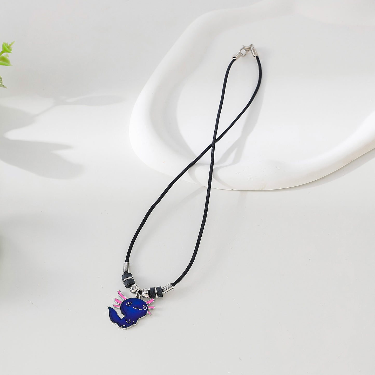 Axolotl Mood charm on black cord Necklace