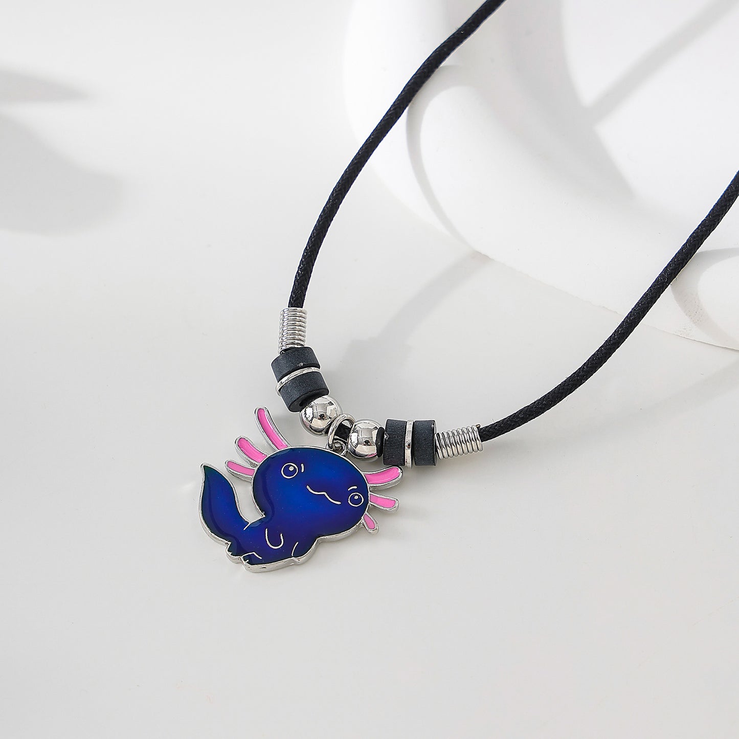 Axolotl Mood charm on black cord Necklace