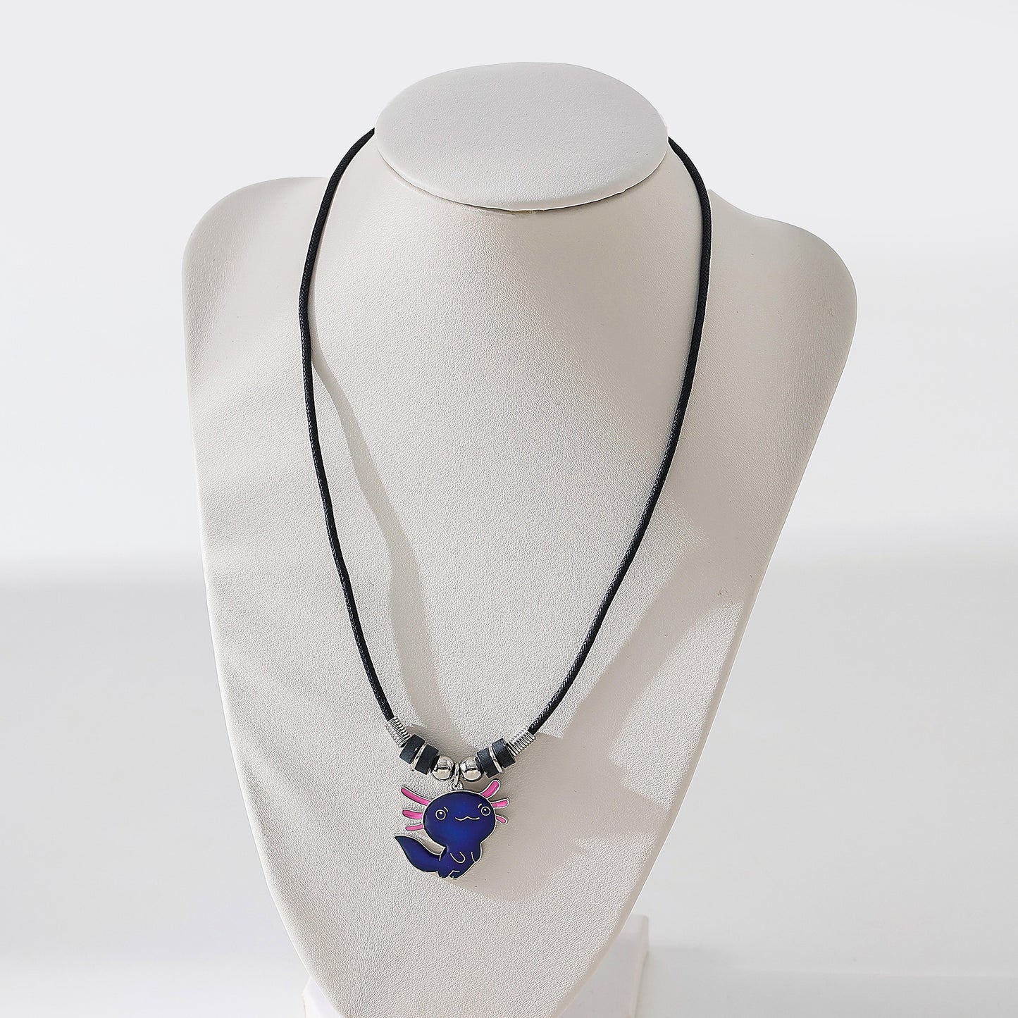 Axolotl Mood charm on black cord Necklace