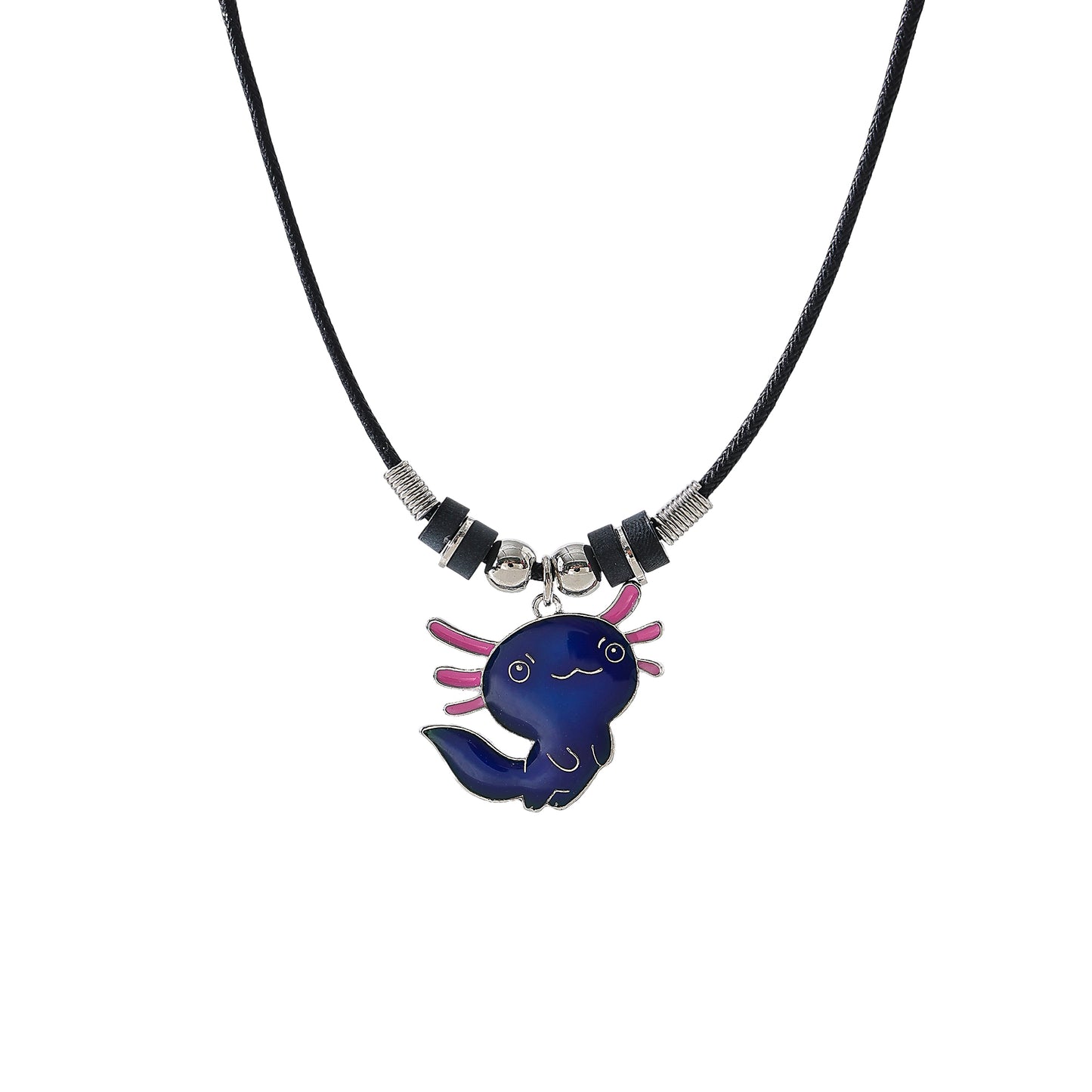 Axolotl Mood charm on black cord Necklace