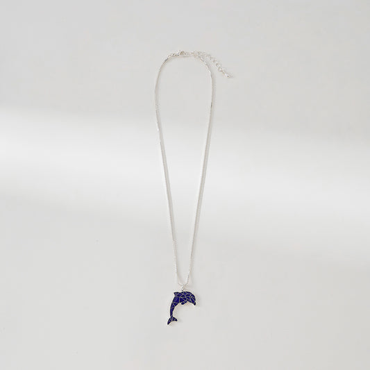 Dolphin Mood charm on silver chain Necklace
