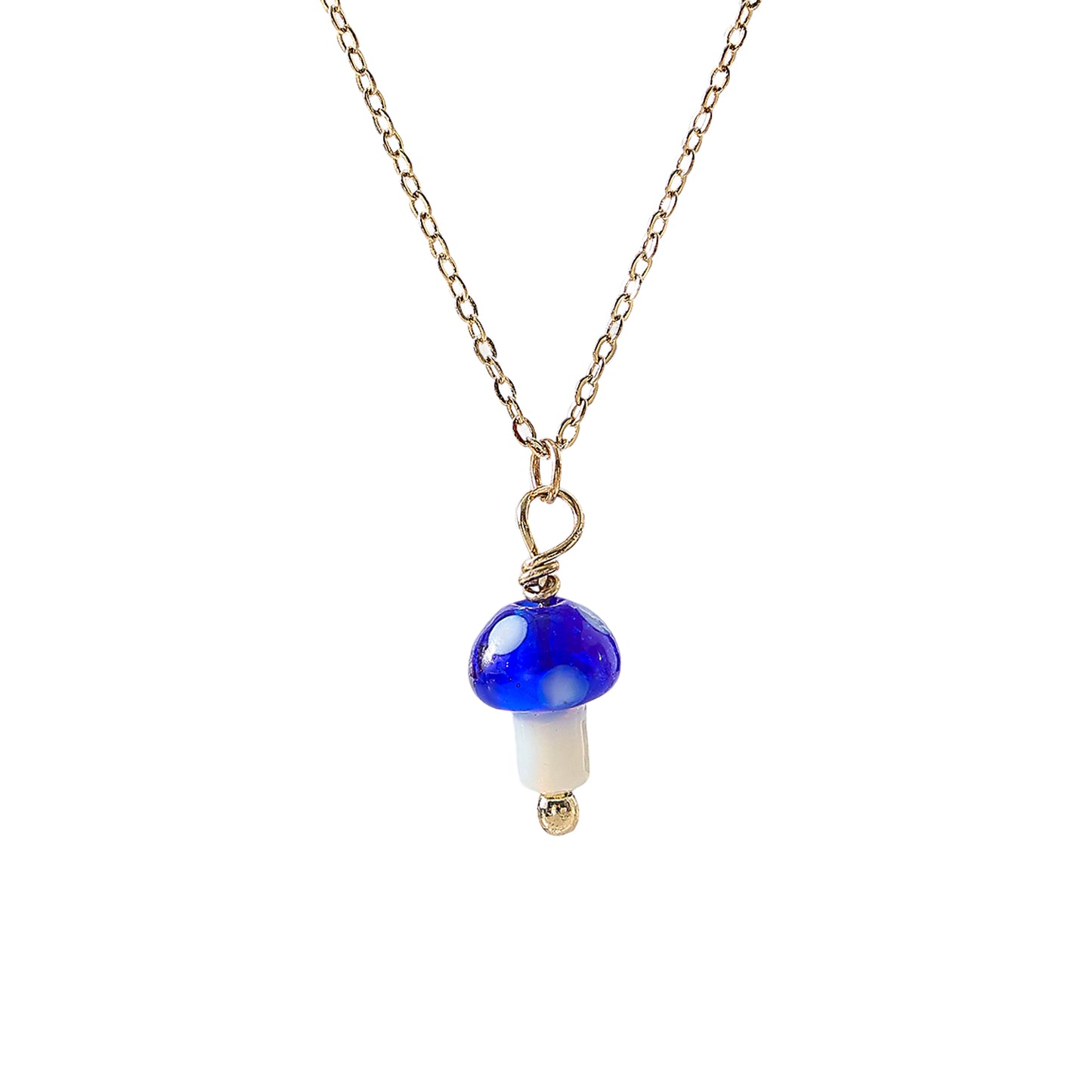 glass Mushroom charm Necklace on a gold chain