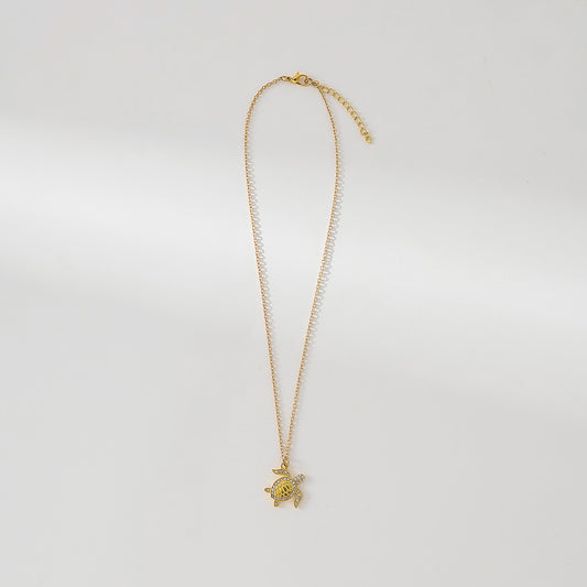 Golden Turtle Necklace with clear crystals