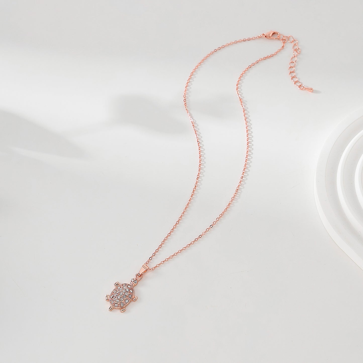 Rose golden and rhinestone turtle necklace