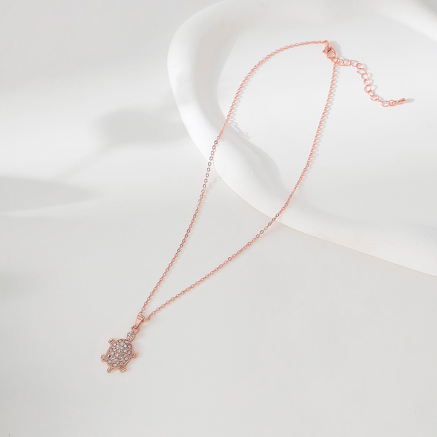 Rose golden and rhinestone turtle necklace