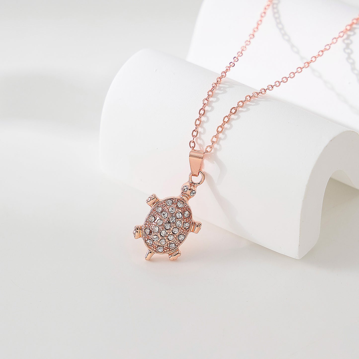 Rose golden and rhinestone turtle necklace