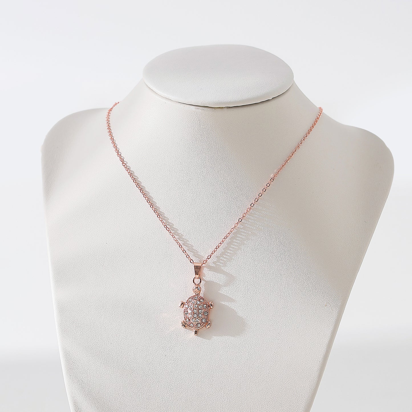 Rose golden and rhinestone turtle necklace