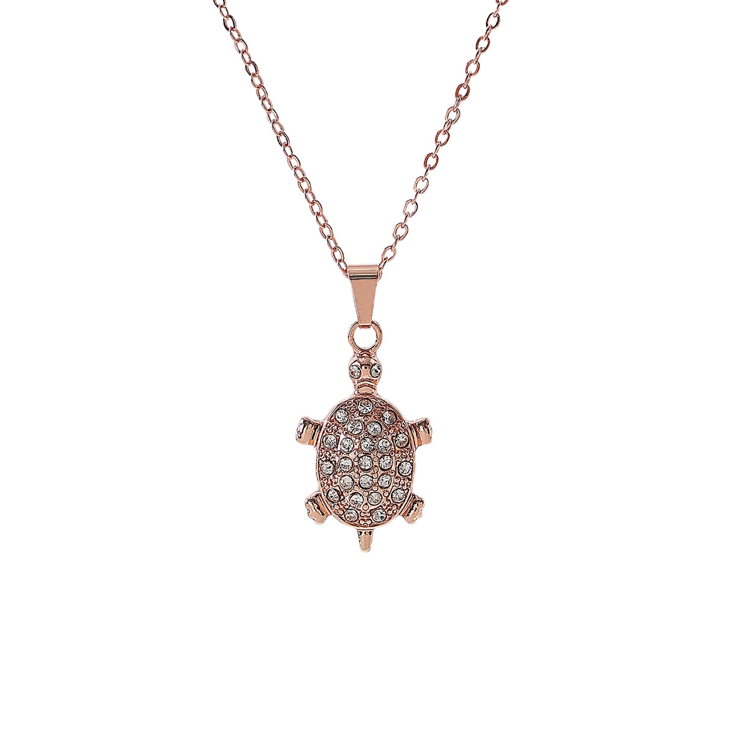 Rose golden and rhinestone turtle necklace