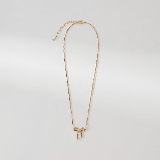 Golden and Crystal Bow Necklace