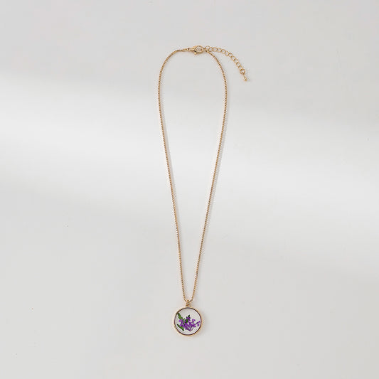 pressed flowers on golden chain Necklace