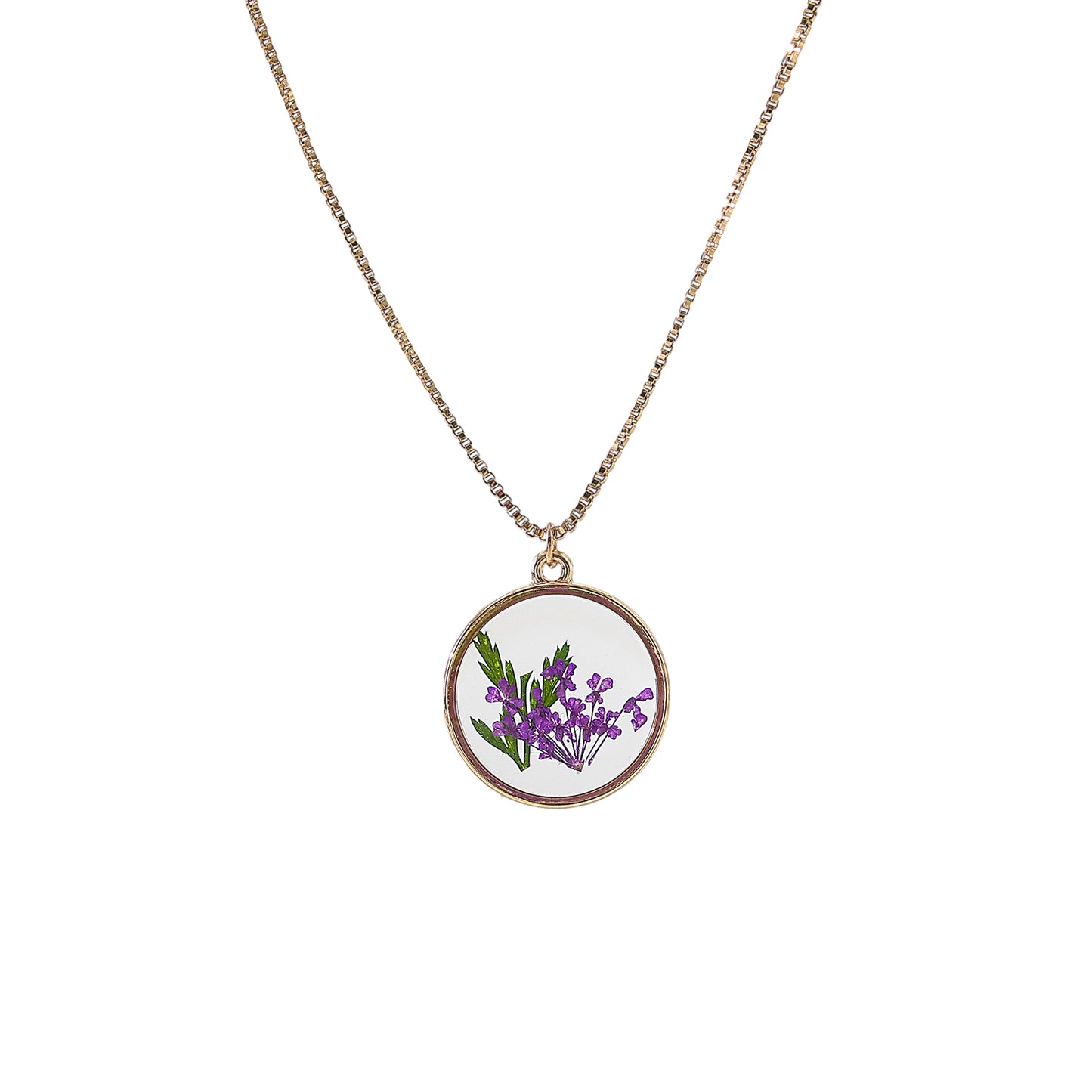 pressed flowers on golden chain Necklace