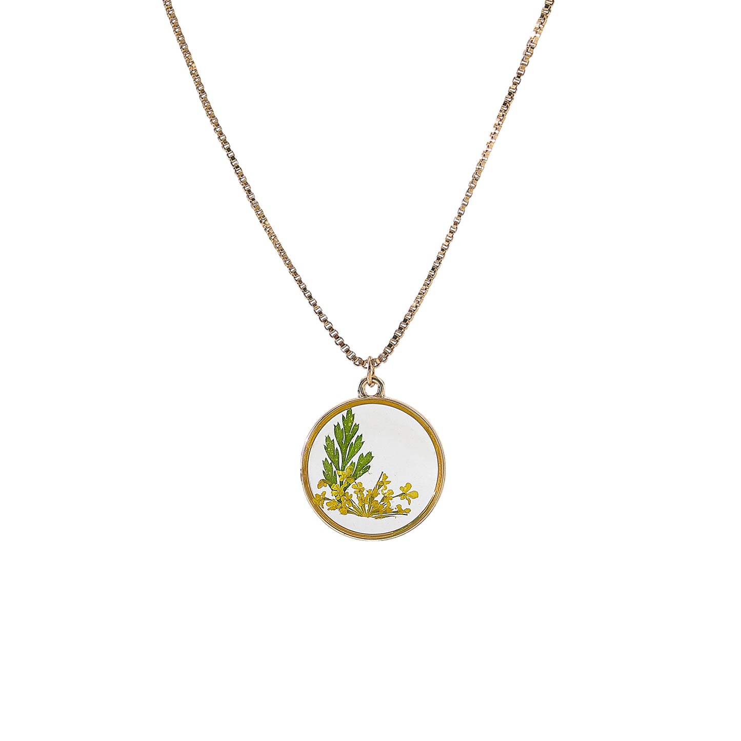 pressed flowers on golden chain Necklace