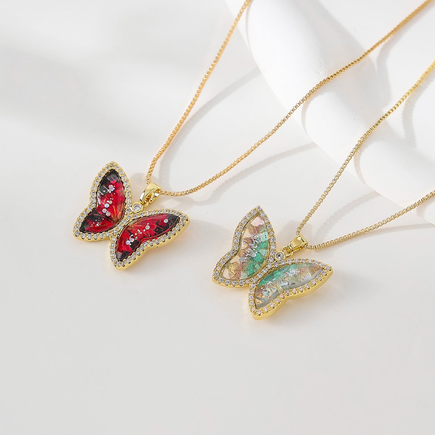 Sparkle and Crystal Butterfly on golden chain Necklace