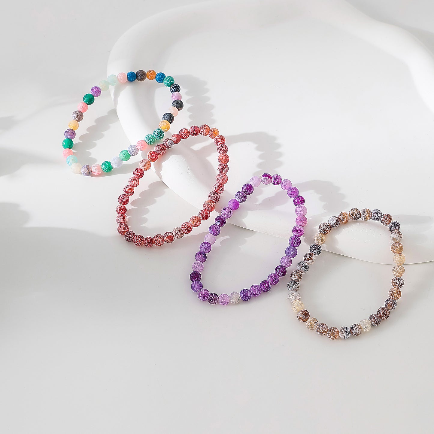 6mm round assorted Cracked Agate beaded Bracelet