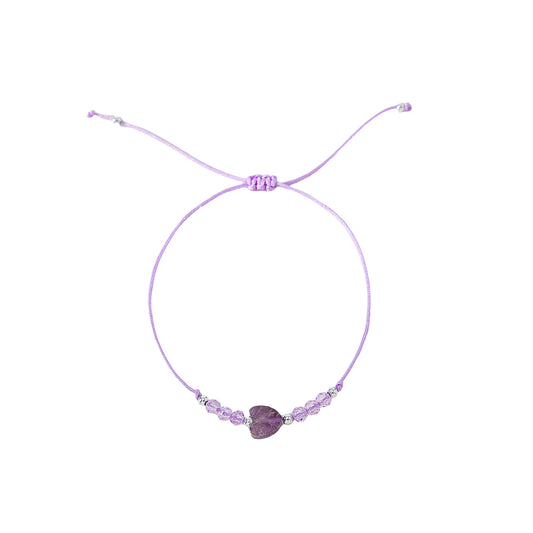 Genuine stone Heart Bead on adjustable sting bracelet with assorted beads