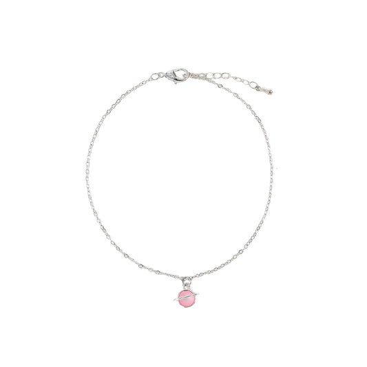 Pink/White/Purple assorted Saturn charm on silvery chain Anklet