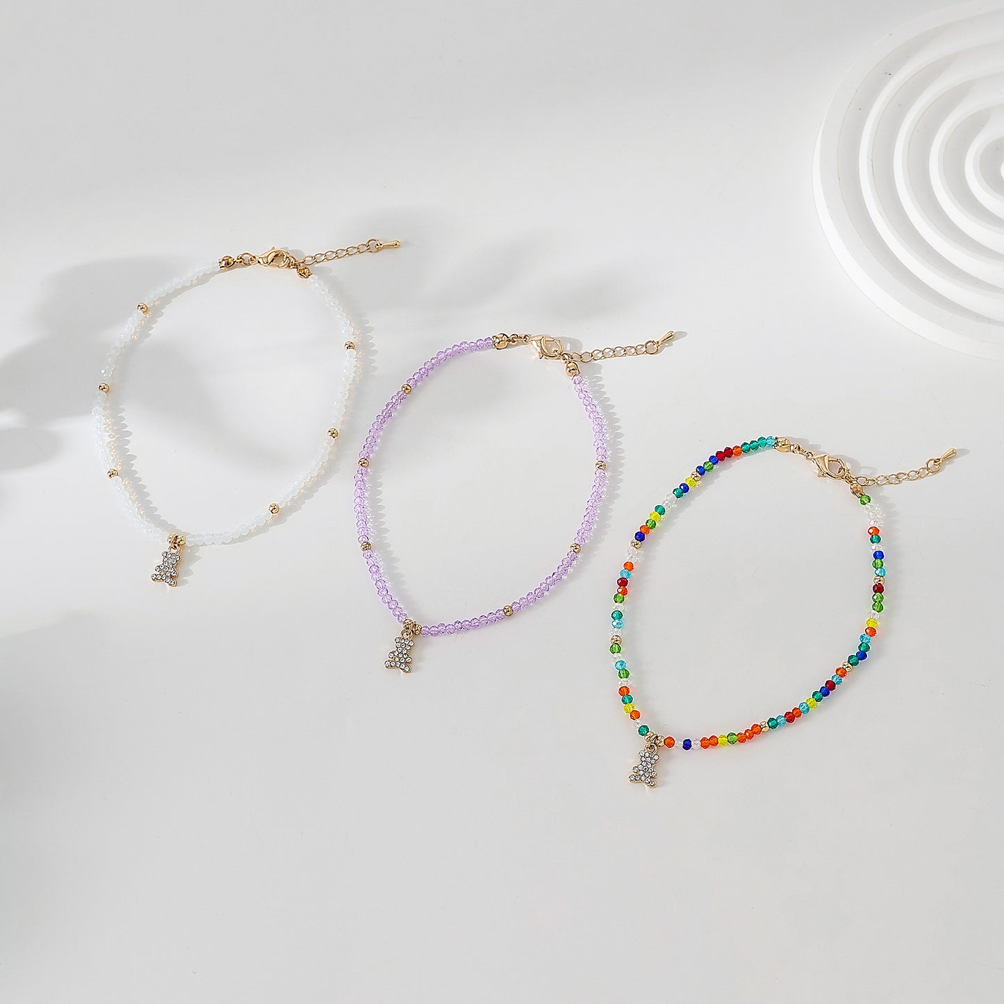 Assorted beaded Anklet with small crystal Bear charm