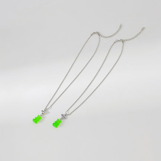 y2k neon bear bestt friend necklace