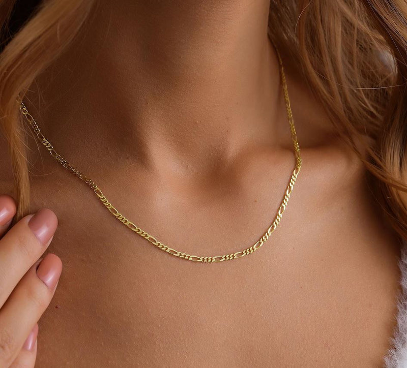 18K ORO LAMINADO GOLD FILLED 3MM FIGARO CHAIN Necklace