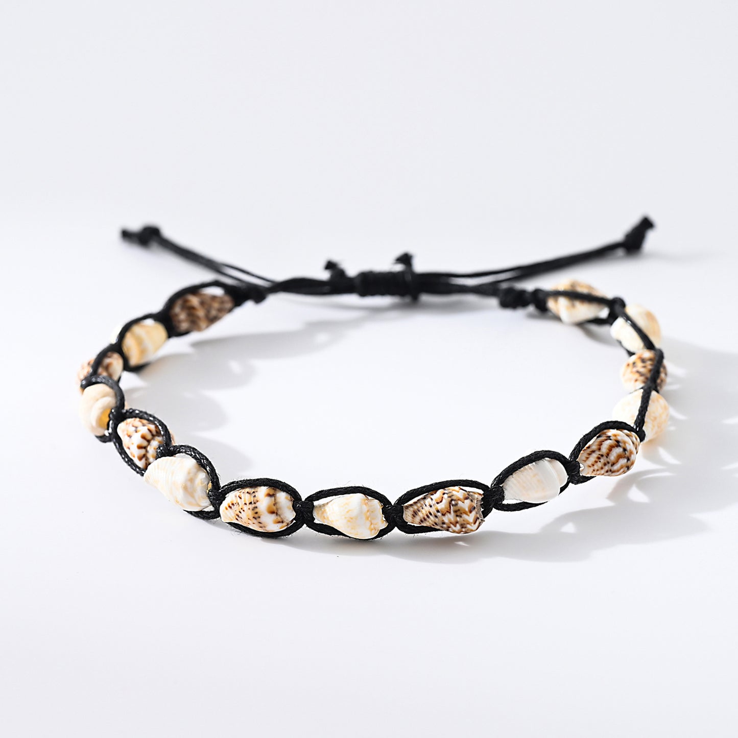 1pc Unisex Handmade Shell Anklet with Black/White Cord - Coastal Beach Jewelry for Summer Vacation