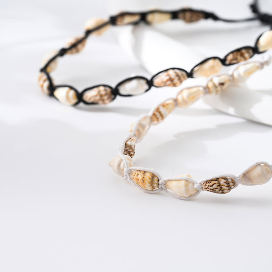 1pc Unisex Handmade Shell Anklet with Black/White Cord - Coastal Beach Jewelry for Summer Vacation