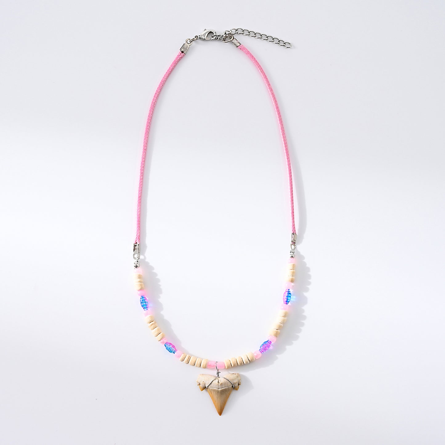 1pc Boho Beach Necklace, Real Shark Tooth & Mixed Beads (Wood/Glass/Glitter), Adjustable Cord Chain, Unisex Summer/Vacation/Beach Party Accessory