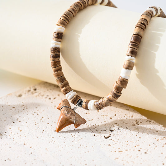 1 pc Bohemian Style Coconut Shell Necklace with Shark Tooth Pendant for Men - Beach - Party Jewelry