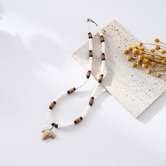 Natural Coconut & Shell Shark Tooth Necklace - Boho Beach Jewelry for Women, Handmade Sustainable Beach - Wear Accessory (Perfect Beachy Gift for Summer and Beyond!)
