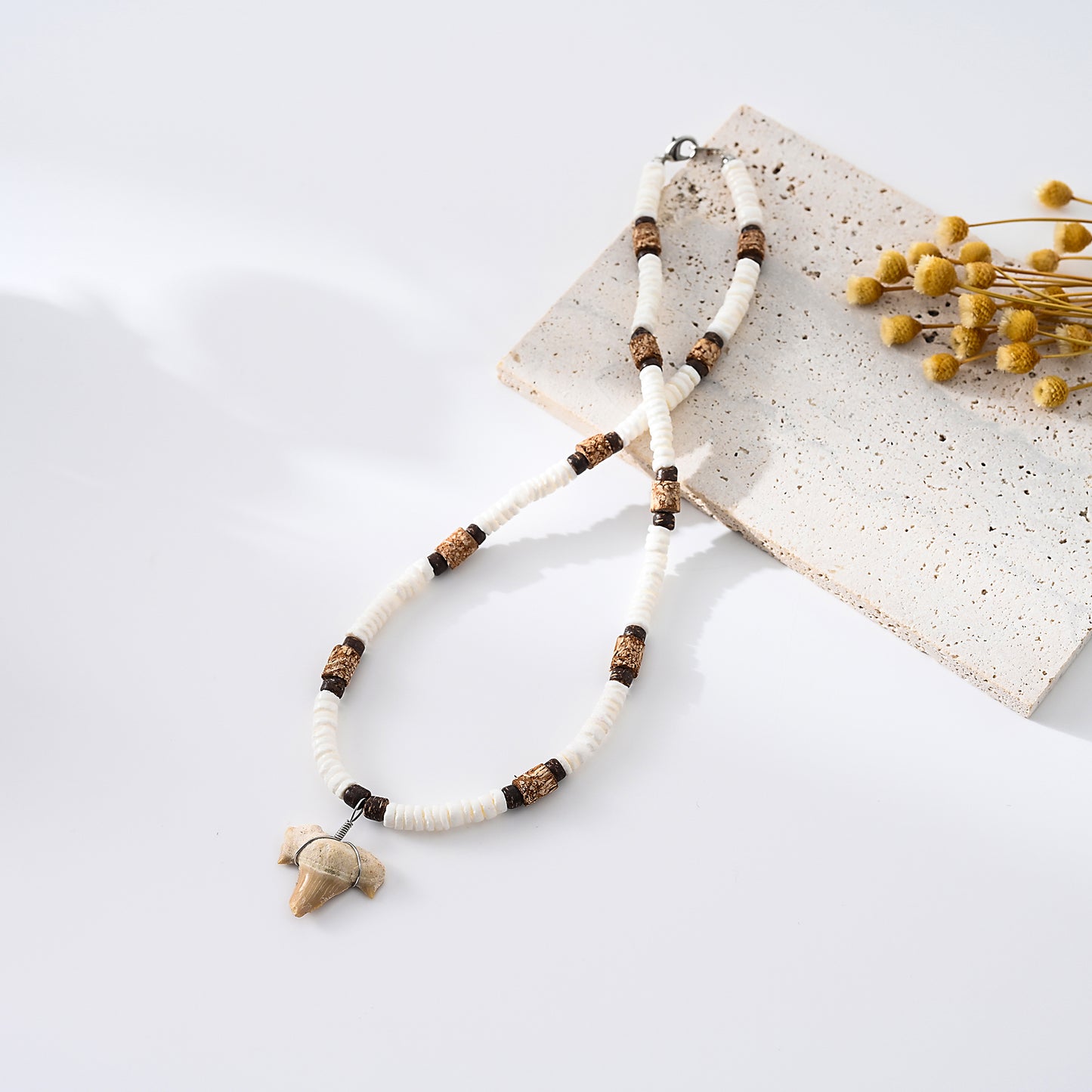 Natural Coconut & Shell Shark Tooth Necklace - Boho Beach Jewelry for Women, Handmade Sustainable Beach - Wear Accessory (Perfect Beachy Gift for Summer and Beyond!)