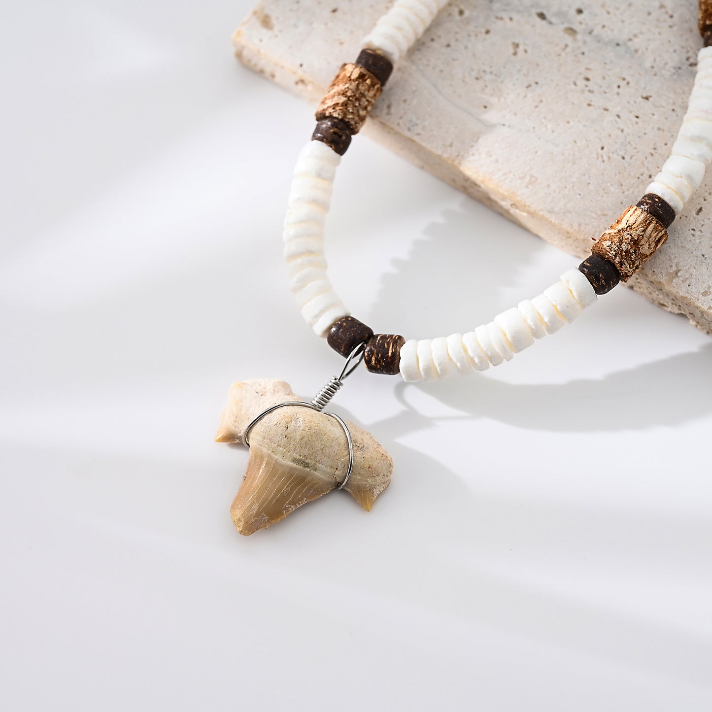 Natural Coconut & Shell Shark Tooth Necklace - Boho Beach Jewelry for Women, Handmade Sustainable Beach - Wear Accessory (Perfect Beachy Gift for Summer and Beyond!)