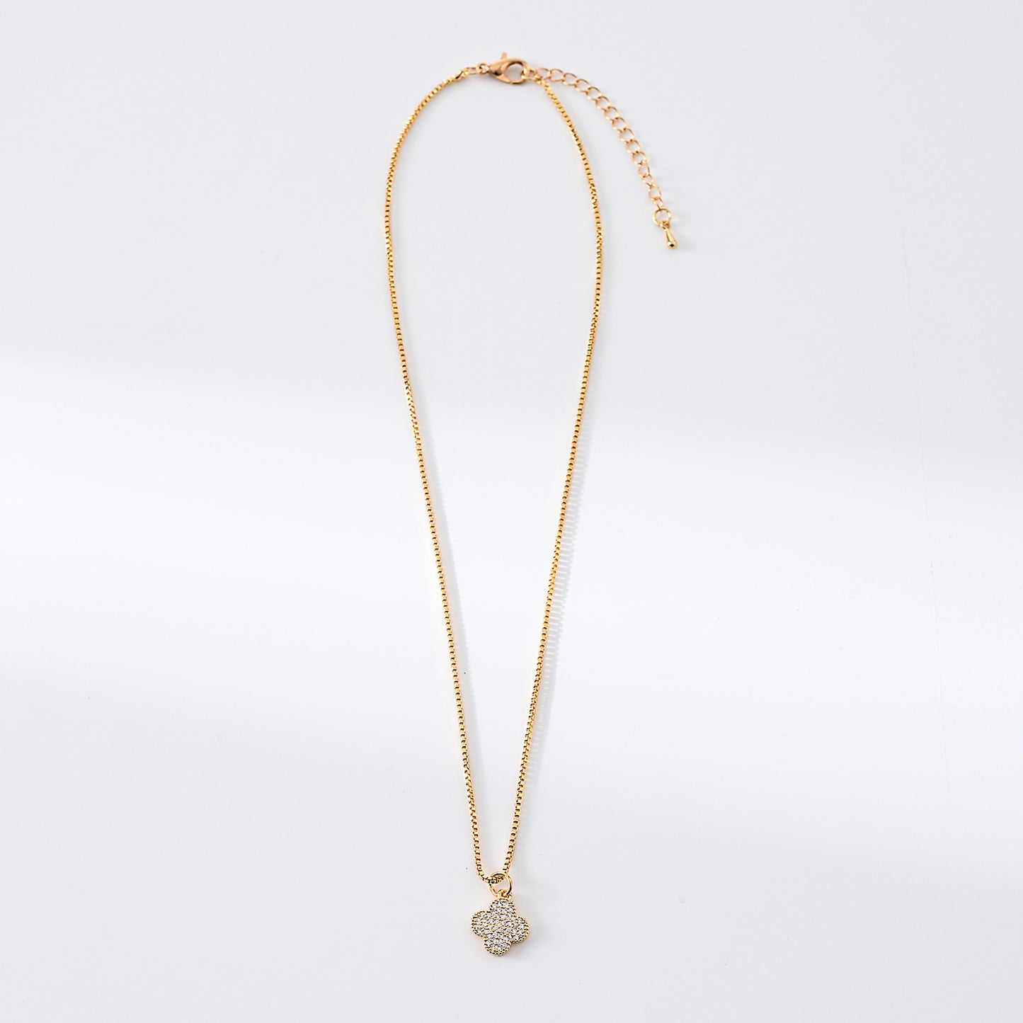 1pc Vintage Gold-Plated Necklace, Full Diamond-Covered Clover Pendant, Square Chain, Women's Valentine's Day/Anniversary/Formal Gift
