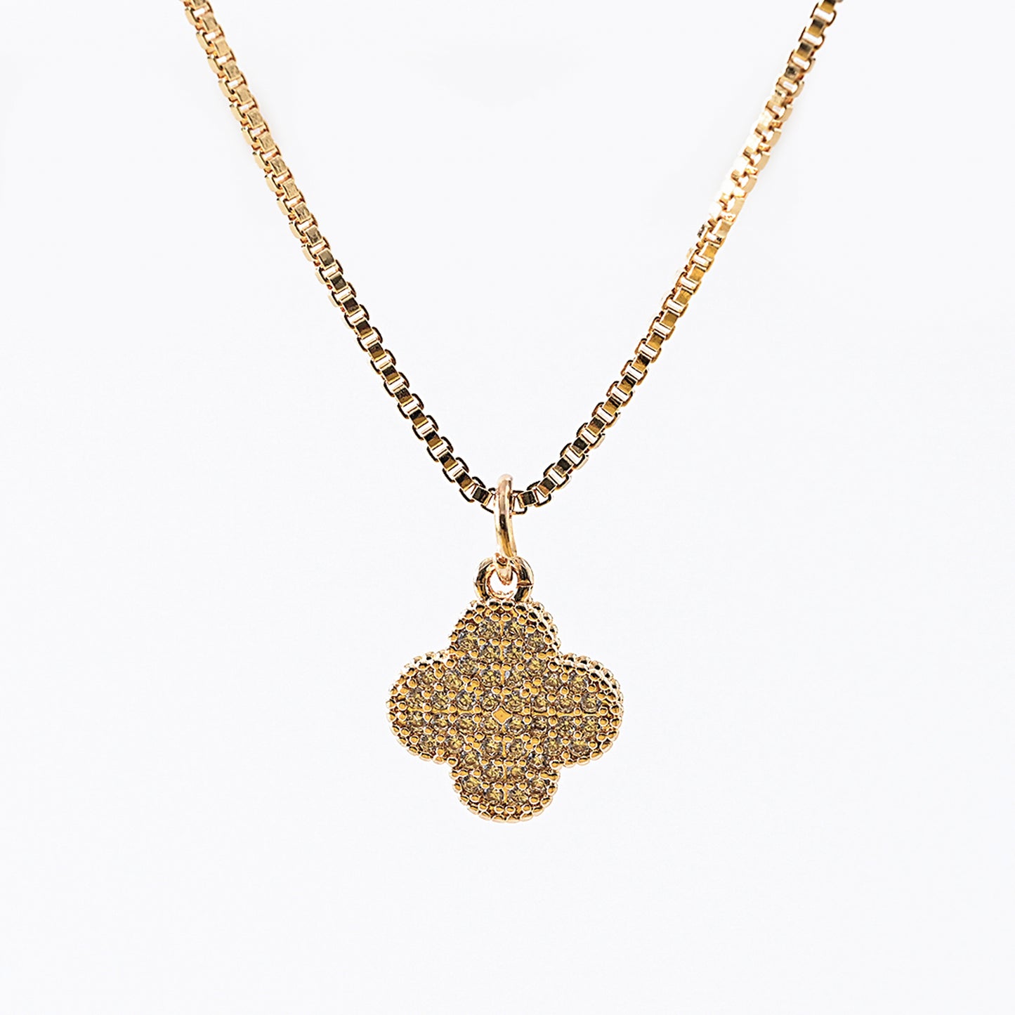 1pc Vintage Gold-Plated Necklace, Full Diamond-Covered Clover Pendant, Square Chain, Women's Valentine's Day/Anniversary/Formal Gift