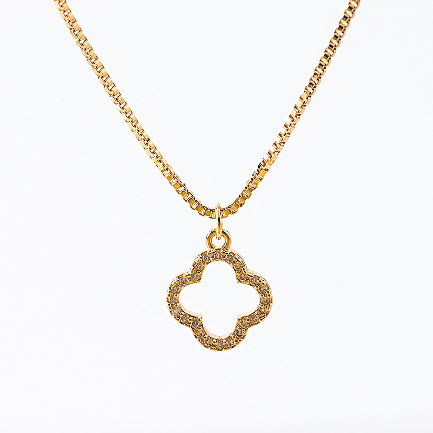 1pc Elegant Gold-Plated Necklace, Diamond-Encrusted Clover Pendant, Square Chain, Women's Valentine's Day/Anniversary/Formal Event Gift