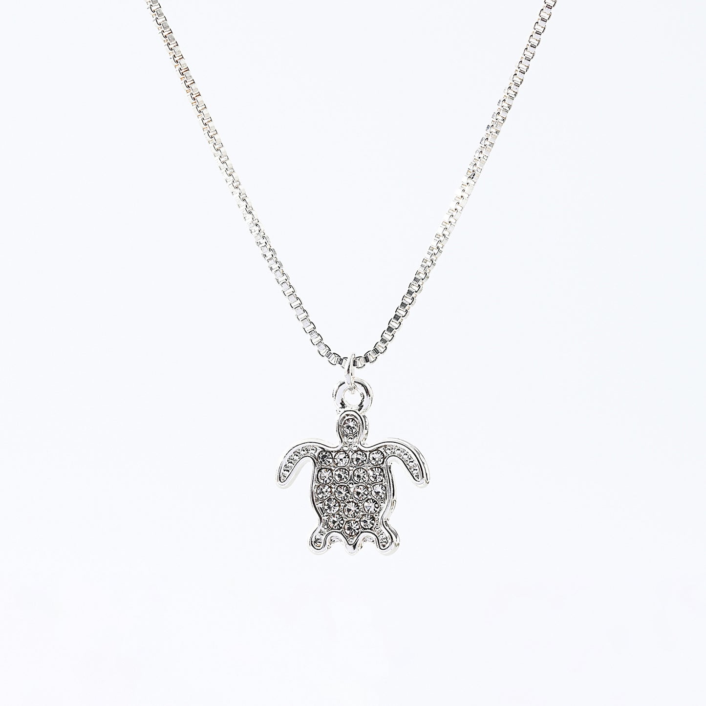 1pc Minimalist Style Silver Turtle Necklace, Crystal - Encrusted Pendant & Box Chain, Adjustable Clasp, Women's Everyday Wear/Date Night/Formal Gift