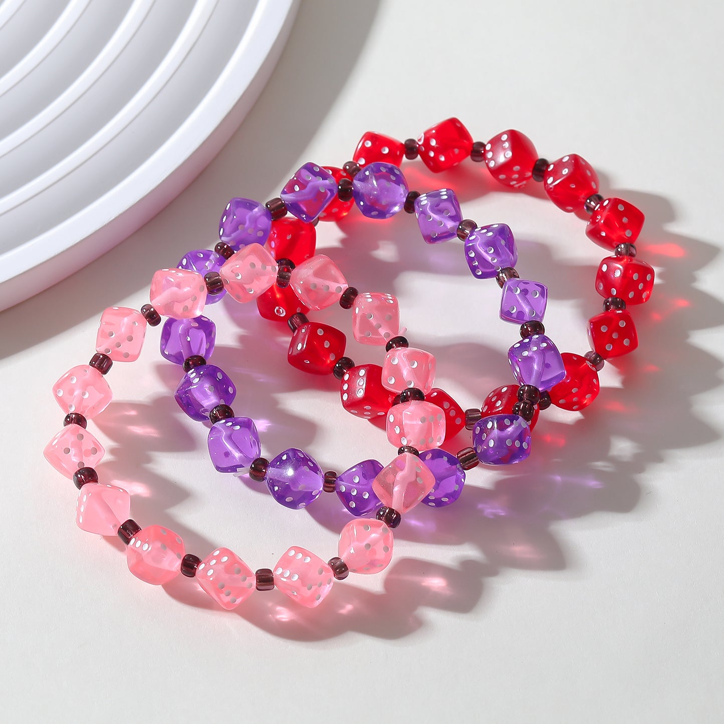 Set of 3 Stretch Dice Bead Bracelets - Fun and Playful Jewelry （random）