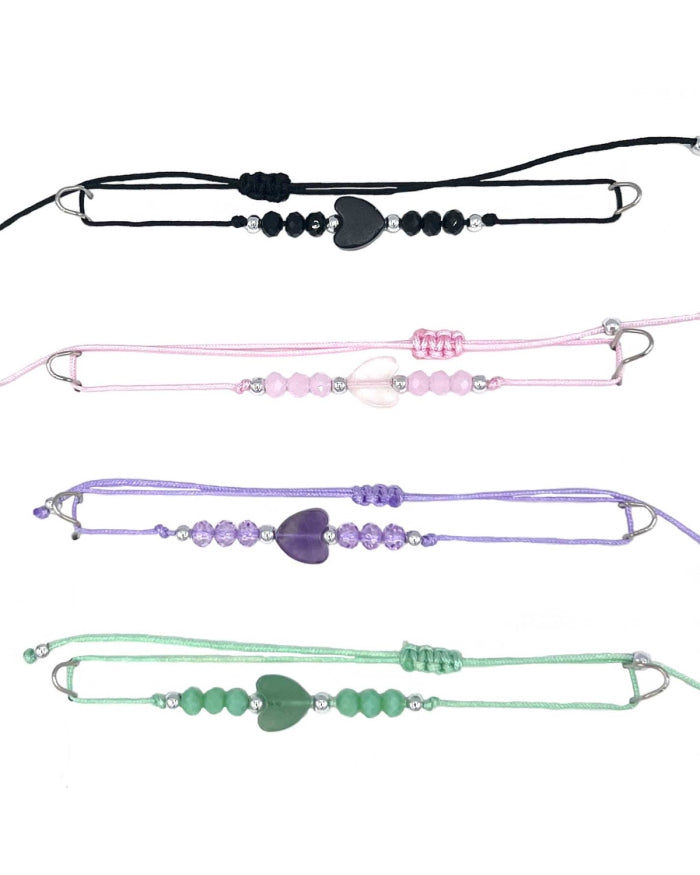 Genuine stone Heart Bead on adjustable sting bracelet with assorted beads