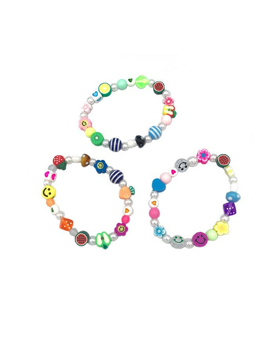 Assorted fimo beads and fake Pearls on elastic bracelet